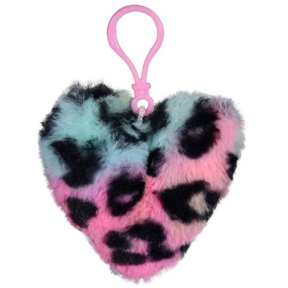 Neon Rainbow Leopard Furry Heart Clip - Picture 4 of 5